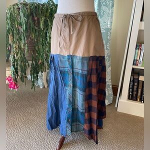 upcycled boho peasant flannel patchwork maxi skirt
